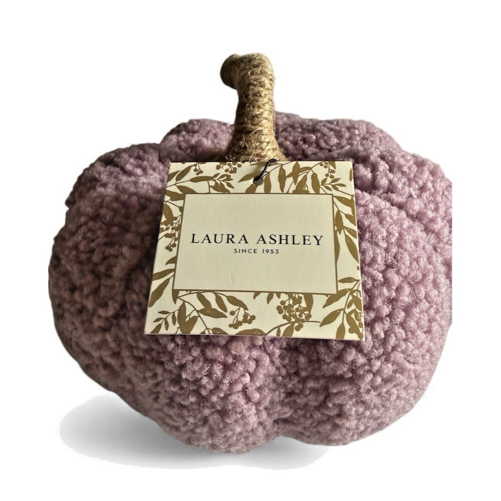 Laura Ashley Sherpa Lilac Pumpkin Wrapped Burlap Stem Thanksgiving Fall 7 inch